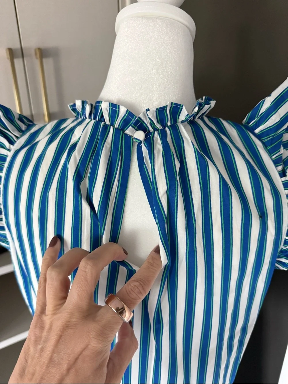 J. Crew Blue and White Striped Tiered Maxi Dress with Ruffle Sleeves